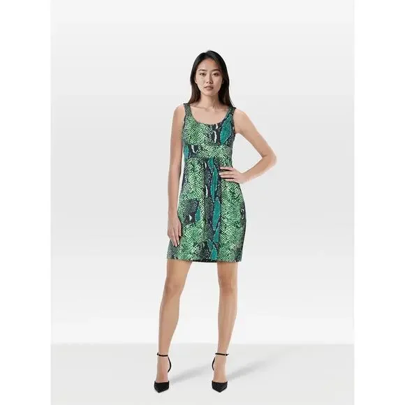 DVF Diane Von Furstenberg Dress 10 FERDON Green Python Snake Silk Jersey  Mini